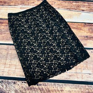 The Limited Knee Length Lace Pencil Skirt Women's Size XS Black Lined Stretch